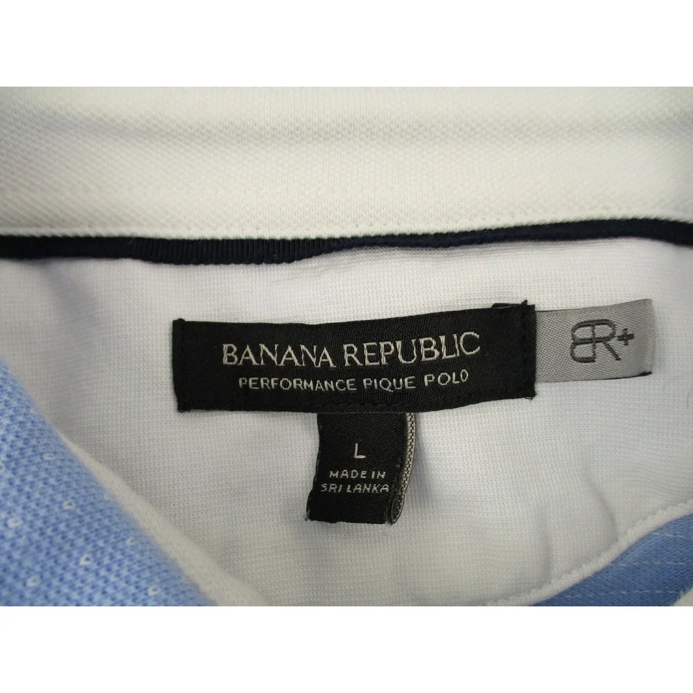 Banana Republic Polo Shirt Mens L Blue Performance Pique Short Sleeve Pocket Dot